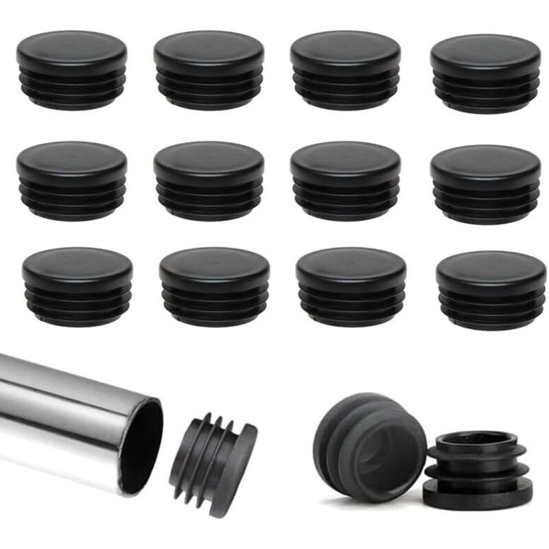 Set of 40 Round Winged Chair Leg Protectors, 22mm Round Plastic, Black Tube End, Furniture Glides, Suitable for Chairs and Sofas
