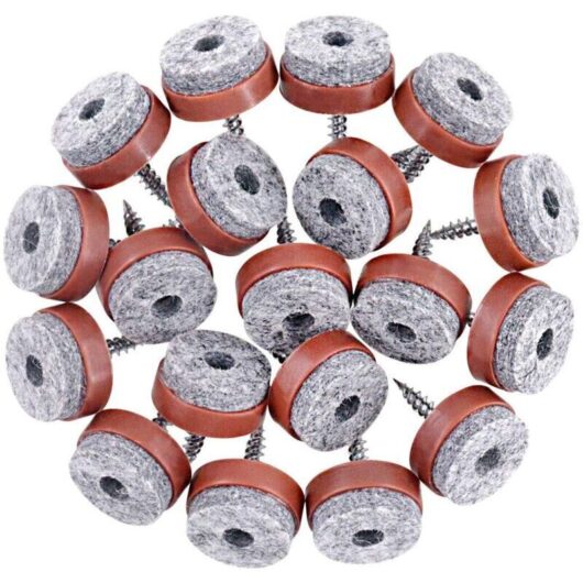 Set of 52 non-slip felt furniture pads with screw-in felt pads for wooden chair, table, and sofa legs, brown, 20 mm