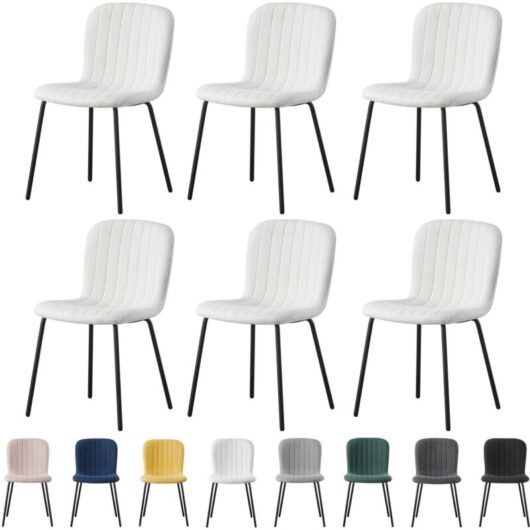Set of 6 Soft Fabric Dining Chairs with Upholstered Seat and Metal Legs for Dining Room, Living Room and Kitchen Room - New Bella beige - Mcc Direct