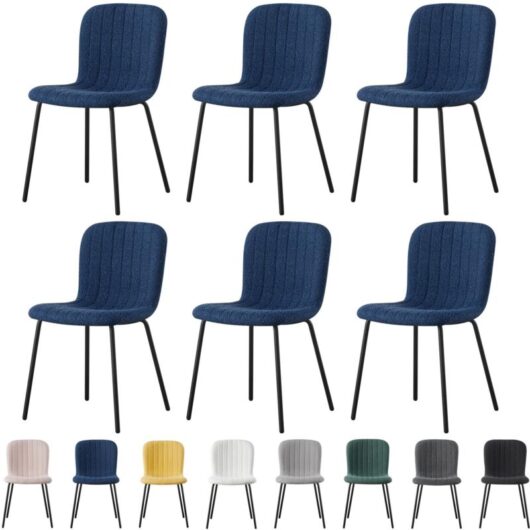 Set of 6 Soft Fabric Dining Chairs with Upholstered Seat and Metal Legs for Dining Room, Living Room and Kitchen Room - New Bella blue - Mcc Direct