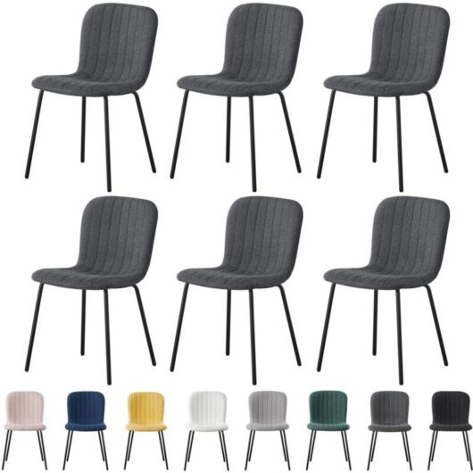 Set of 6 Soft Fabric Dining Chairs with Upholstered Seat and Metal Legs for Dining Room, Living Room and Kitchen Room - New Bella dark grey - Mcc