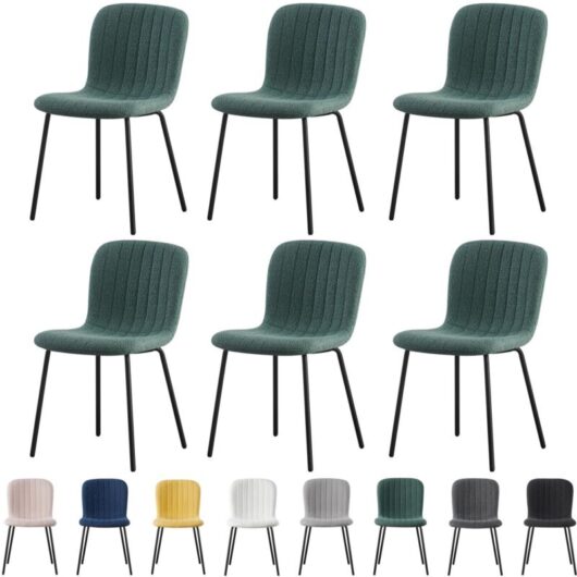 Set of 6 Soft Fabric Dining Chairs with Upholstered Seat and Metal Legs for Dining Room, Living Room and Kitchen Room - New Bella green - Mcc Direct