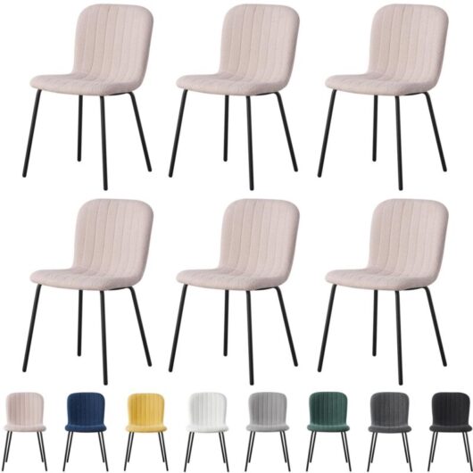 Set of 6 Soft Fabric Dining Chairs with Upholstered Seat and Metal Legs for Dining Room, Living Room and Kitchen Room - New Bella pink - Mcc Direct