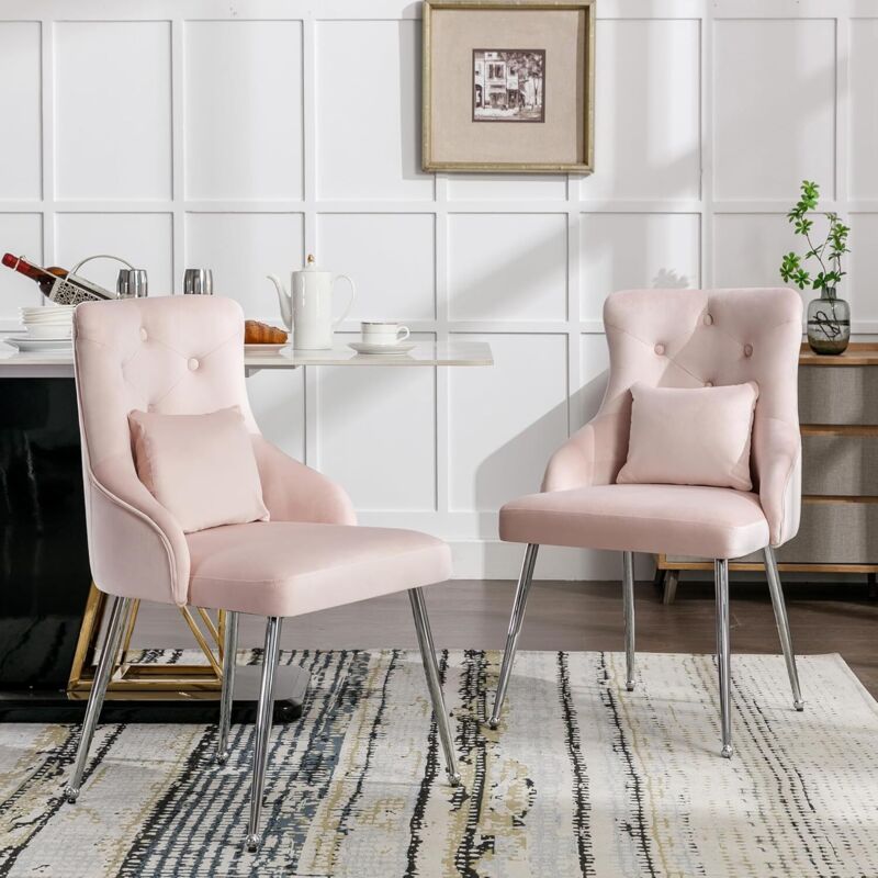 Set of 6 dining chairs, button-top kitchen chairs, upholstered armchair, metal-legged chairs, modern lounge chair, bedroom/living room chair with