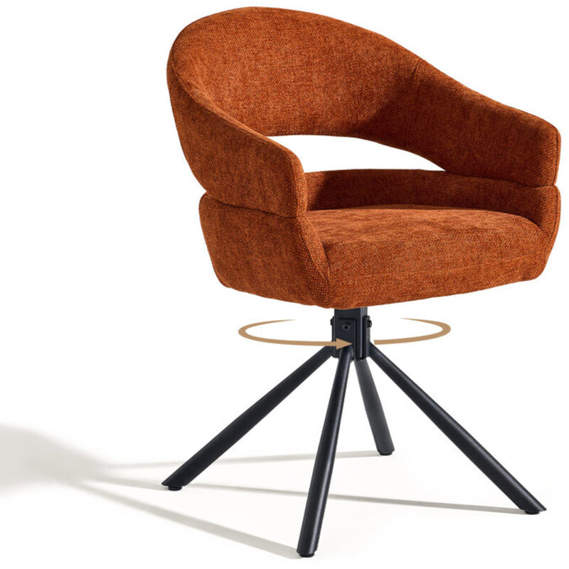 Single Swivel Dining Chair Fabric Modern Accent Armchair with 360-Degree Rotation Base Upholstered Occasional Tub Chair for Living Room Bedroom Orange