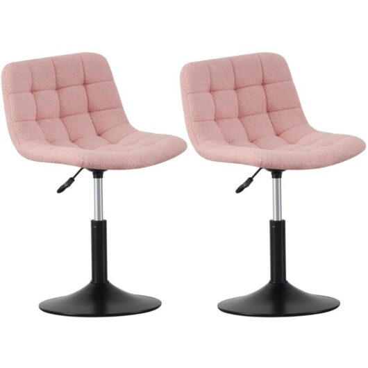 Soft Fabric Dressing Table Chair, Height Adjustable Swivel Desk Home Office Chair,Footrest and Metal Base for Bedroom Vanity & Office Drake PINK