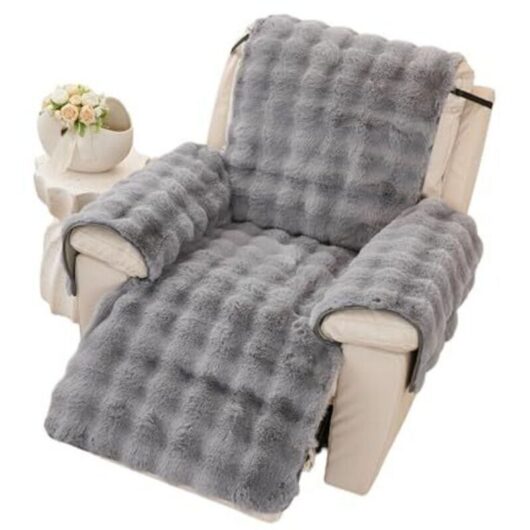 Soft plush chair cover, chair cushion, armrest covers, new non-slip chair cover, fluffy faux fur recliner chair cover (