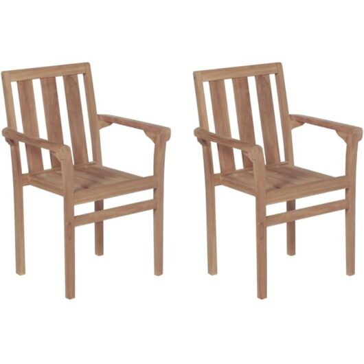 Stackable Garden Chairs 2 pcs Solid Teak Wood vidaXL
