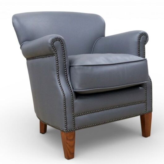 Steel Grey Leather Club Chair With Nailhead Trim