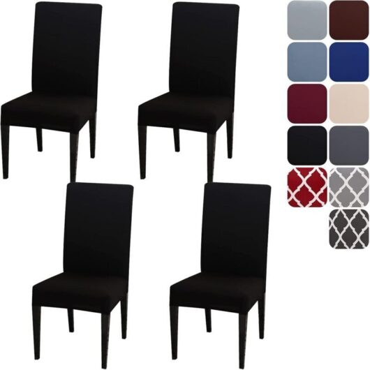 Stretch Chair Cover Set of 4, (Black) Universal Removable Washable Durable Dining Chair Protector Cover for Home Hotel Restaurant Party Banquet