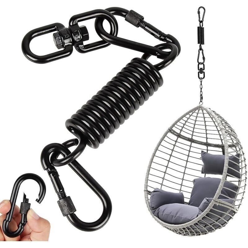 Swinging spring for hanging chair, hanging chair with 2 carabiners and 360° swivel hooks, carabiner, load capacity up to 250 kg, suspension spring