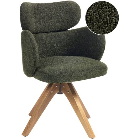Swivel Dining Chair Dark Green Boucle Curved Backrest Scnadinavian Style MARCY