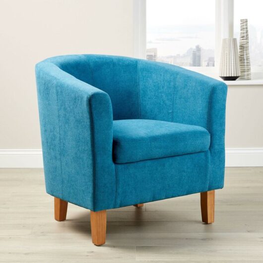 Teal Fabric Tub Chair Wooden Legs Armchair Living Room Modern Office