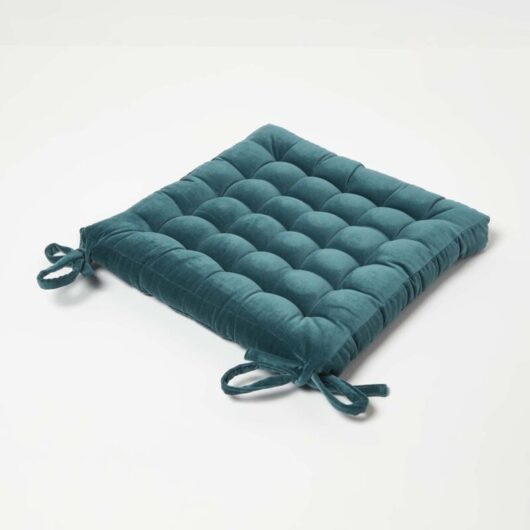 Teal Green Quilted Velvet Chair Pad, 40 x 40 cm - Homescapes
