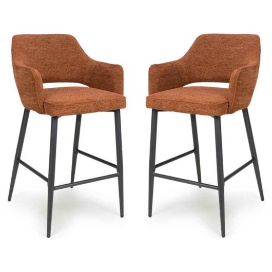 Tipton Rust Fabric Bar Chairs with Black Legs in Pair