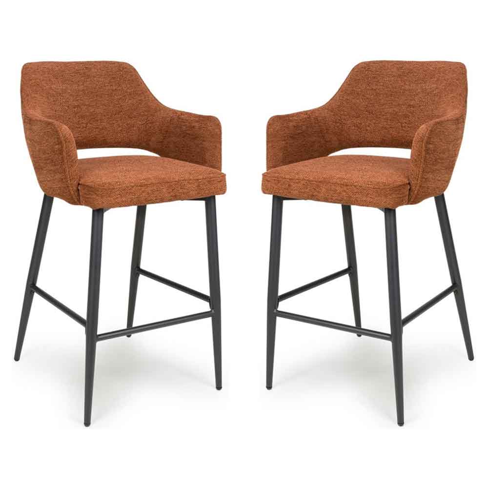 Tipton Rust Fabric Bar Chairs with Black Legs in Pair