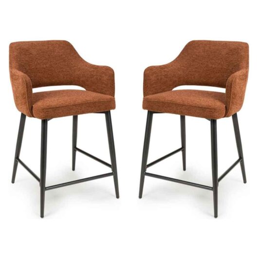 Tipton Rust Fabric Counter Bar Chairs with Black Legs in Pair