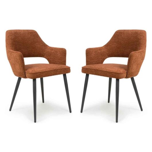 Tipton Rust Fabric Dining Chairs with Black Legs in Pair