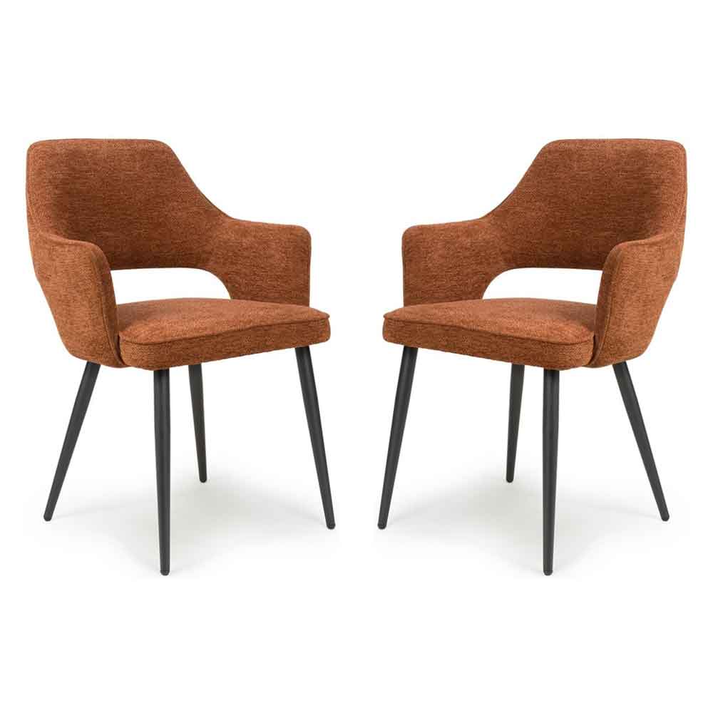 Tipton Rust Fabric Dining Chairs with Black Legs in Pair