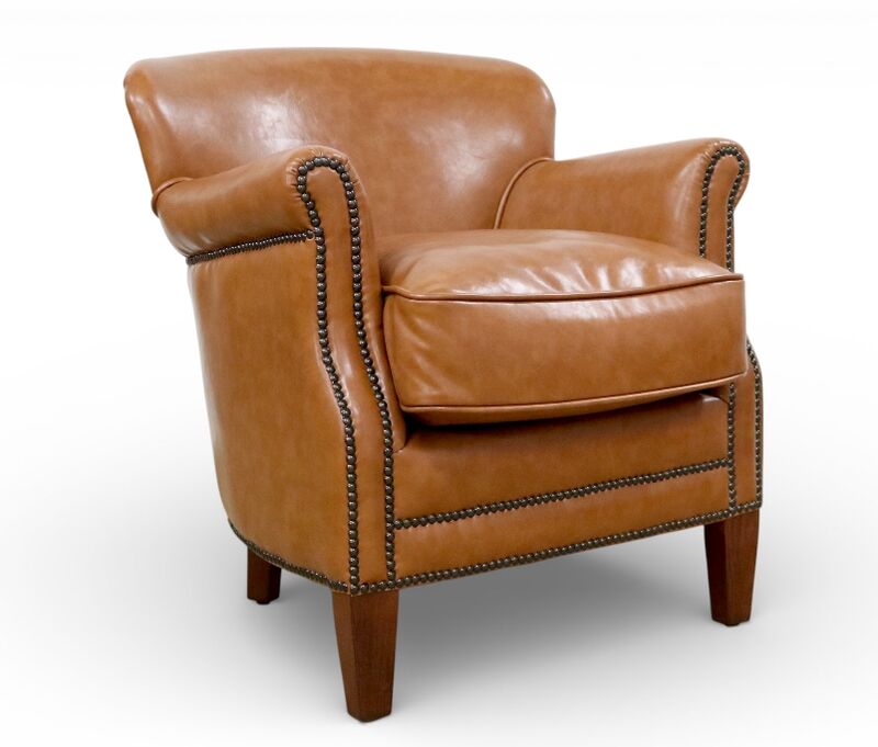 Toffee Leather Club Chair With Nailhead Trim