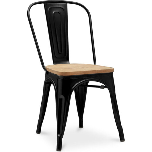 Tolix Style - Dining Chair - Industrial Design - Steel and Wood - New Edition - Stylix Black