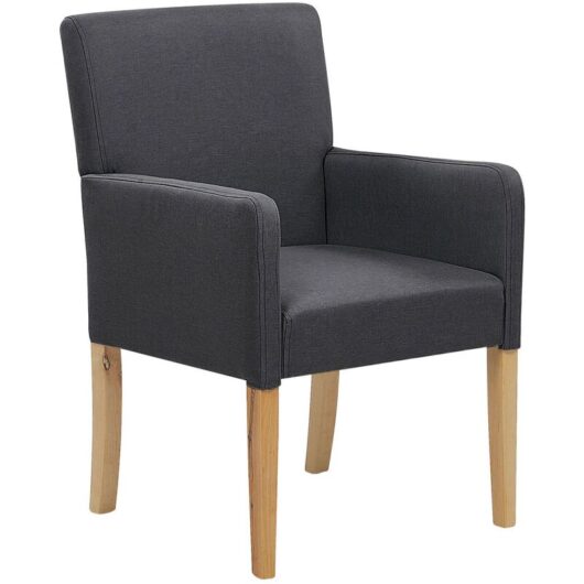 Upholstered Dining Chair with Arms Grey Fabric Wooden Legs Rockefeller