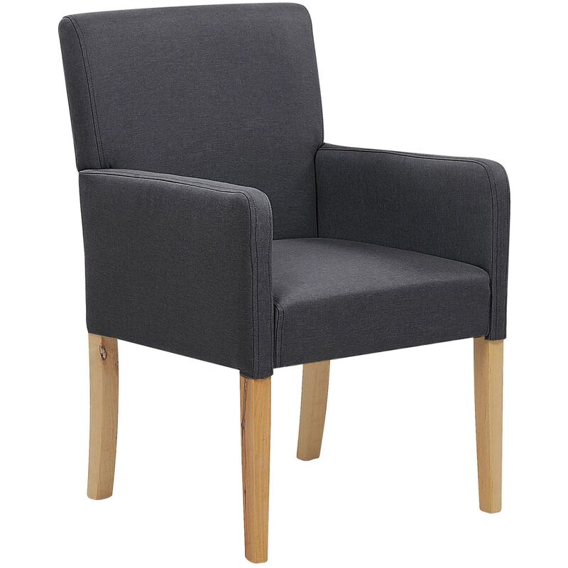 Upholstered Dining Chair with Arms Grey Fabric Wooden Legs Rockefeller