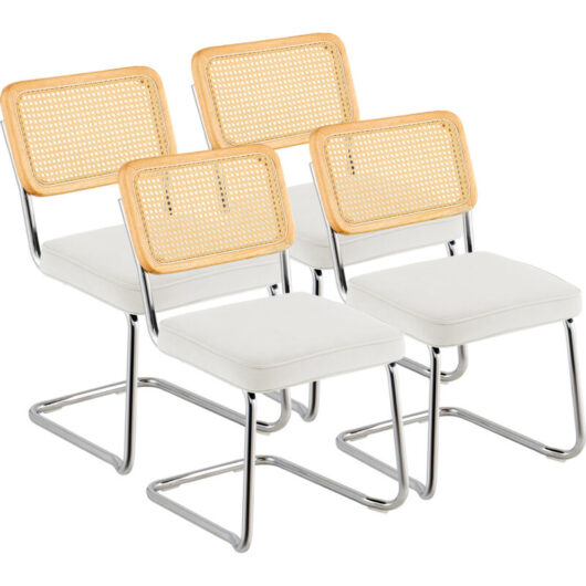 VEVOR Rattan Chairs, Set of 4, Mid Century Modern Dining Chair, Upholstered Velvet Accent Chair with Rattan Back, Retro Dining Room Kitchen Chair for