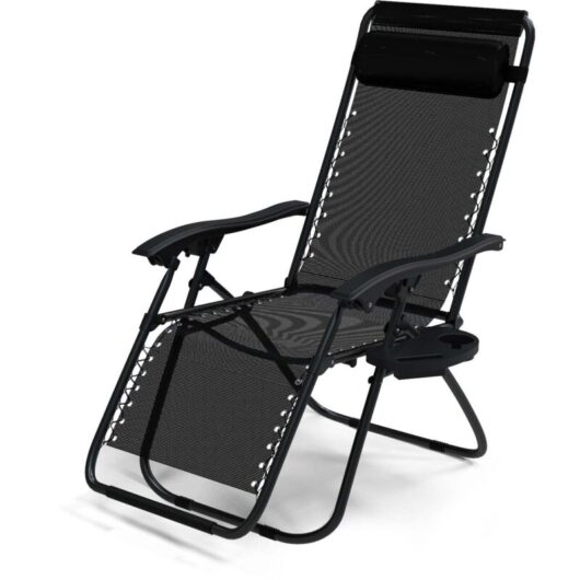 VOUNOT Zero Gravity Chairs, Garden Sun Loungers with Cup and Phone Holder, Black