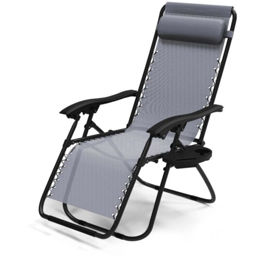 VOUNOT Zero Gravity Chairs, Garden Sun Loungers with Cup and Phone Holder, Grey