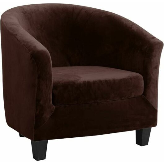 Velvet Club Armchair Slipcover Two Piece Set Stretch Armchair Slipcover Living Room Armchair Slipcover Tub Chair with Cushion Cover (Dark Brown)