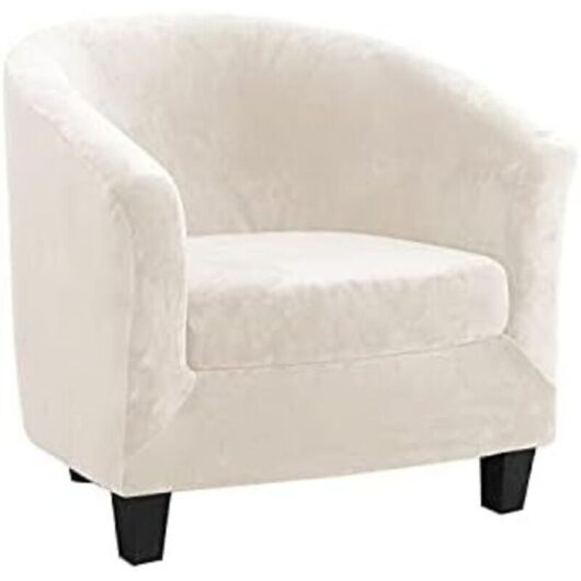 Velvet Club Chair Cover Set of Two Pieces Stretchable Living Room Convertible Tub Chair with Cushion Cover (Beige)