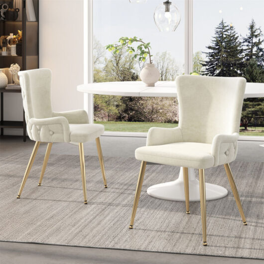 Velvet Dining & Lounge Chair - Luxurious Upholstered Armchair with Silver Metal Legs for Living Room & Bedroom Set of 2, Beige