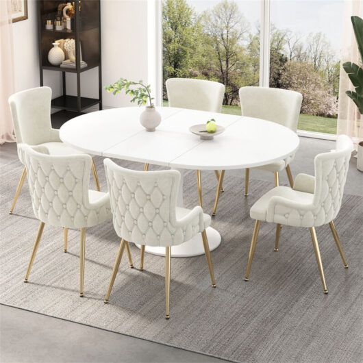 Velvet Dining & Lounge Chair - Luxurious Upholstered Armchair with Silver Metal Legs for Living Room & Bedroom Set of 6, Beige