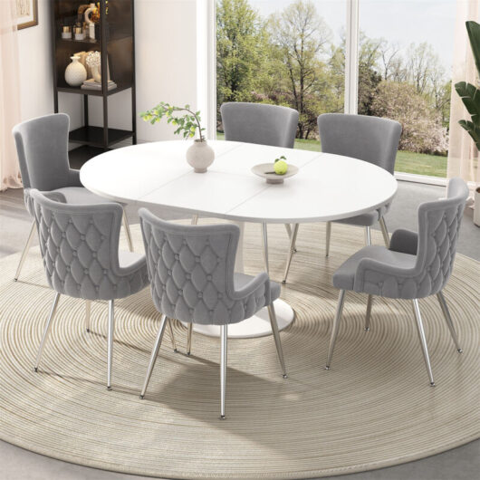 Velvet Dining & Lounge Chair - Luxurious Upholstered Armchair with Silver Metal Legs for Living Room & Bedroom Set of 6, Grey