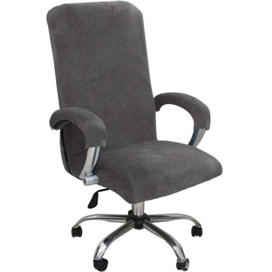 Velvet Office Chair Cover, Stretch Office Chair Cover with Armrest Cover, Universal Cover for High-Back Office Chairs, Washable, Gray, XLarge