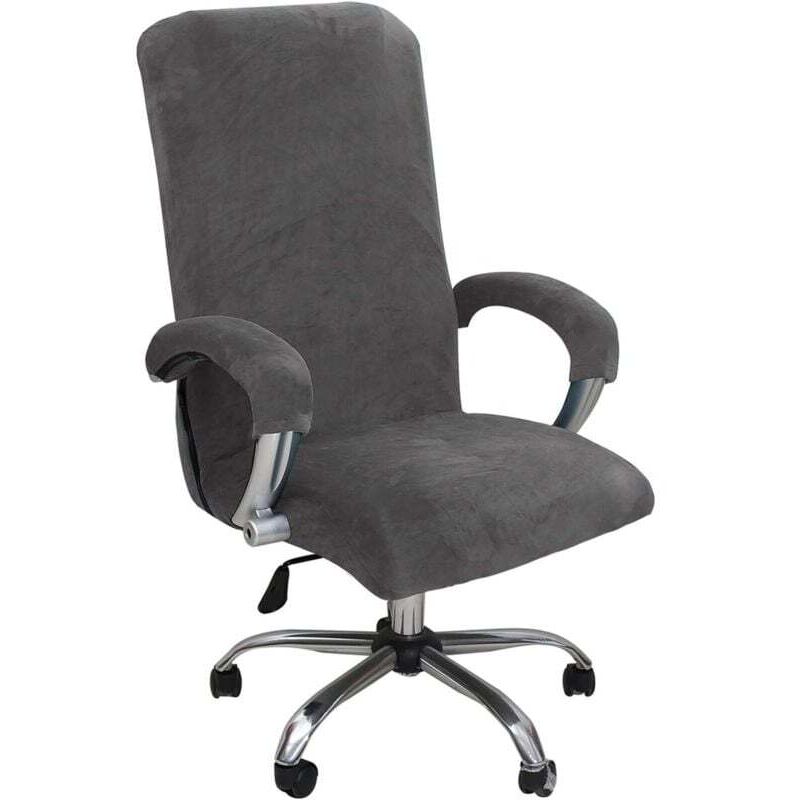 Velvet Office Chair Cover, Stretch Office Chair Cover with Armrest Cover, Universal Cover for High-Back Office Chairs, Washable, Gray, XLarge