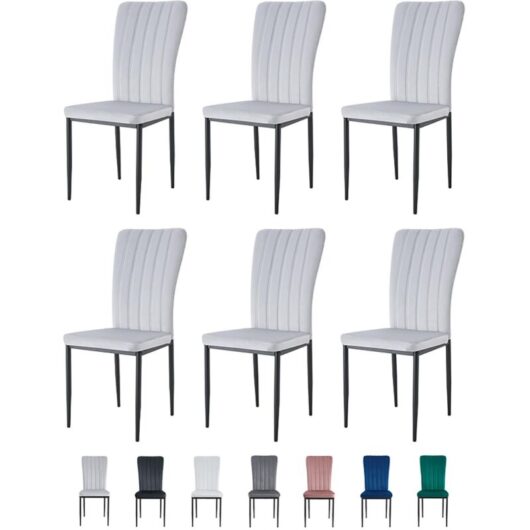 Velvet Padded Seat Dining Chairs with Metal Legs NEW ELLE LIGHT GREY 6