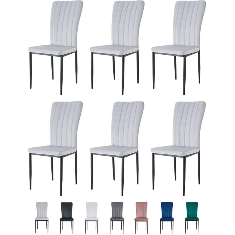 Velvet Padded Seat Dining Chairs with Metal Legs NEW ELLE LIGHT GREY 6