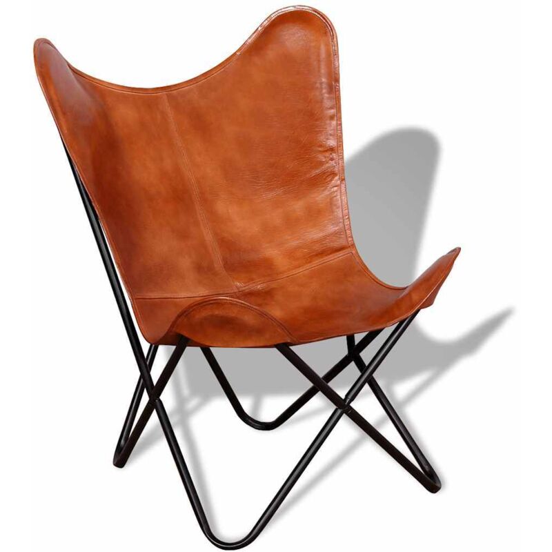 Vidaxl - Butterfly Chair Brown Real Leather