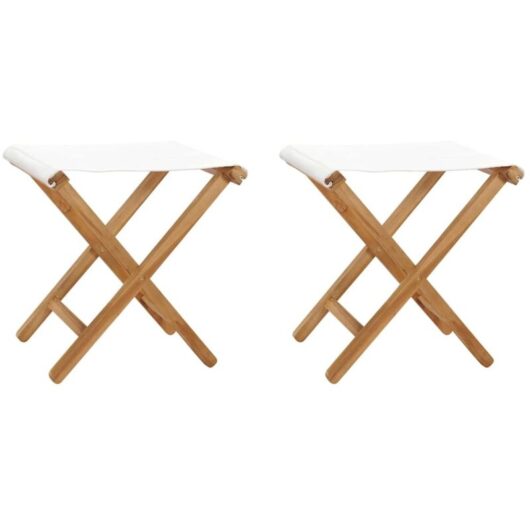 Vidaxl - Folding Chairs 2 pcs Solid Teak Wood and Fabric Cream White