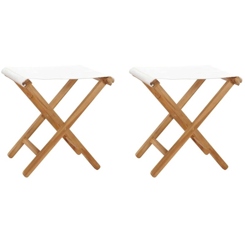 Vidaxl - Folding Chairs 2 pcs Solid Teak Wood and Fabric Cream White