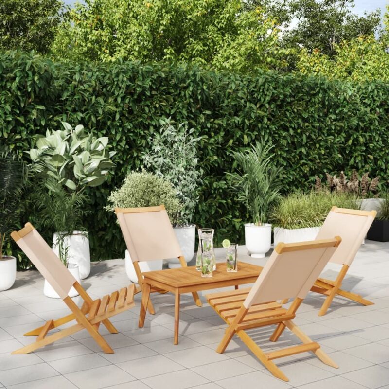 Vidaxl - Folding Garden Chairs 4 pcs Beige Fabric and Solid Wood