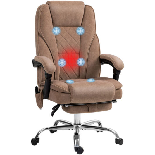 Vinsetto Massage Office Chair, Heated Reclining Desk Chair, Brown