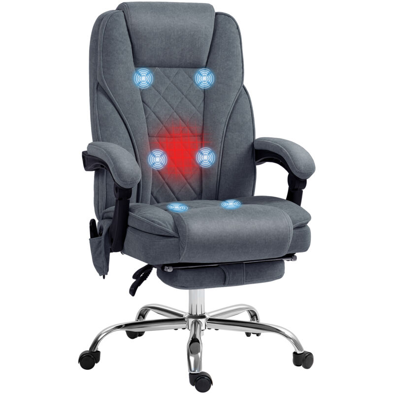 Vinsetto - Massage Office Chair, Heated Reclining Desk Chair, Dark Grey