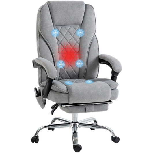 Vinsetto - Massage Office Chair, Heated Reclining Desk Chair, Grey