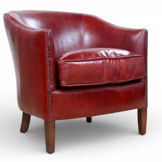 Vintage Leather Distressed Red Tub Chair