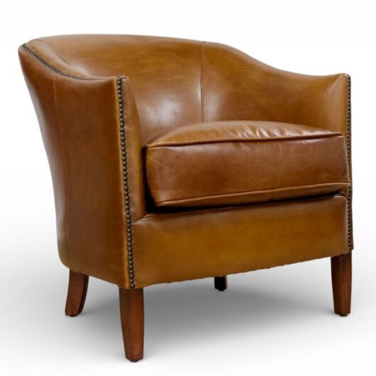 Vintage Leather Distressed Tan Tub Chair