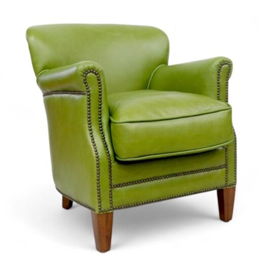 Vintage Olive Green Leather Club Chair With Nailhead Trim
