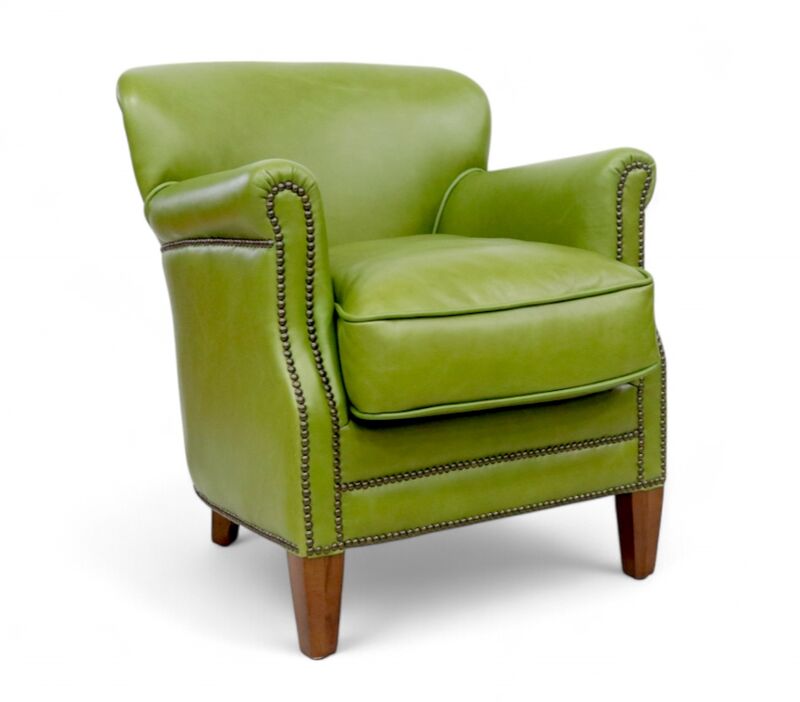 Vintage Olive Green Leather Club Chair With Nailhead Trim
